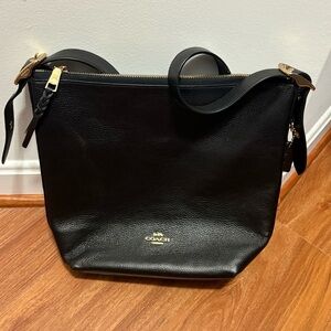 Coach Black Leather Shoulder Bag with Gold Accents